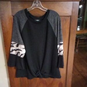 AGB Black and Gray Top with Animal Print Accents